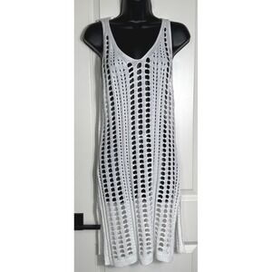 Cha Cha White Crochet Knit Maxi Dress Cover Up Sleeveless V Neck M